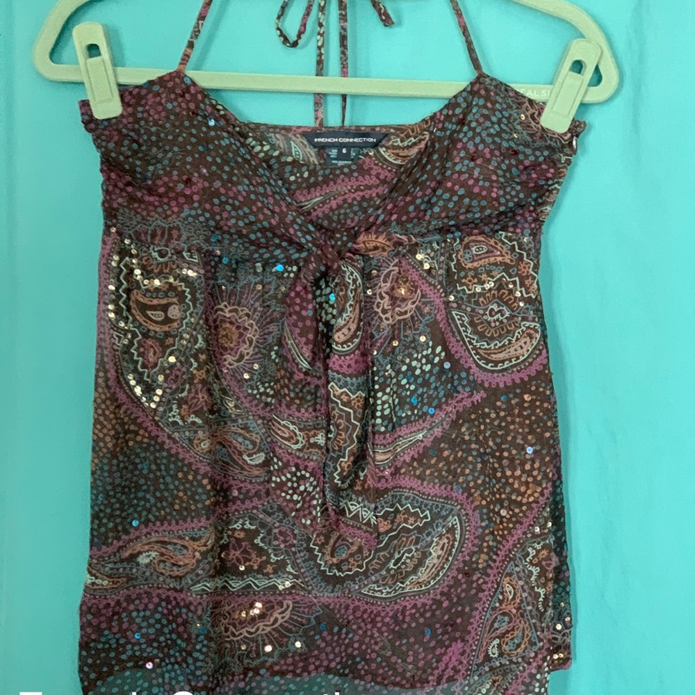 French Connection Sheer sequin floral pattern top